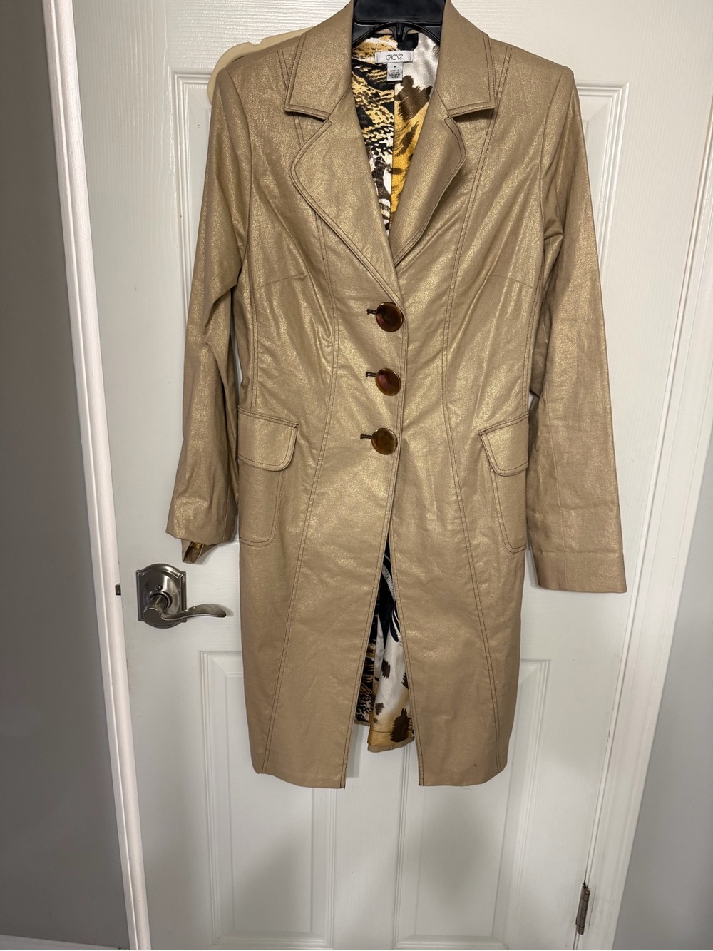 Cache Tan Gold Shimmer trench coat y2K M